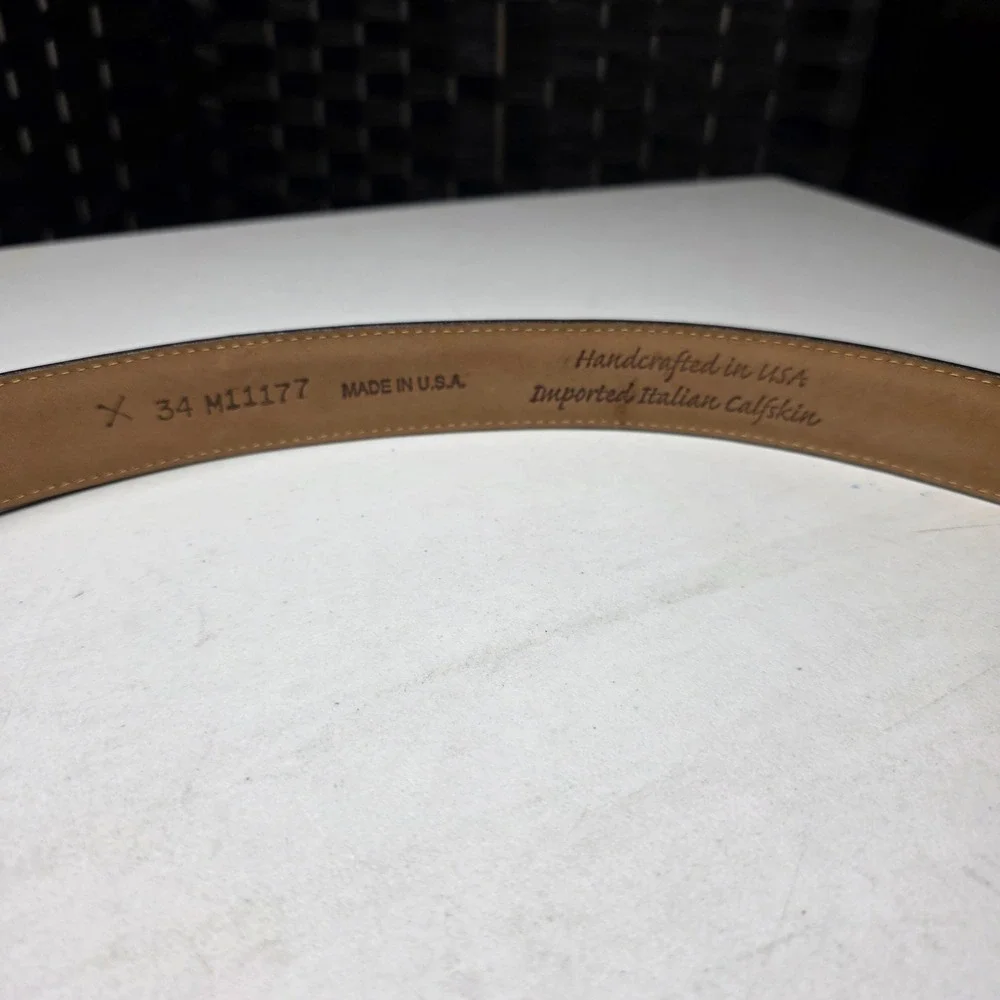 Brighton Mens Burgundy Italian Calfskin Leather Dress Belt Size 34 M11177 USA